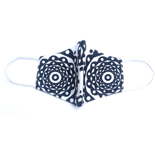Black & White Circular African Print Face Mask – Reversible Cotton