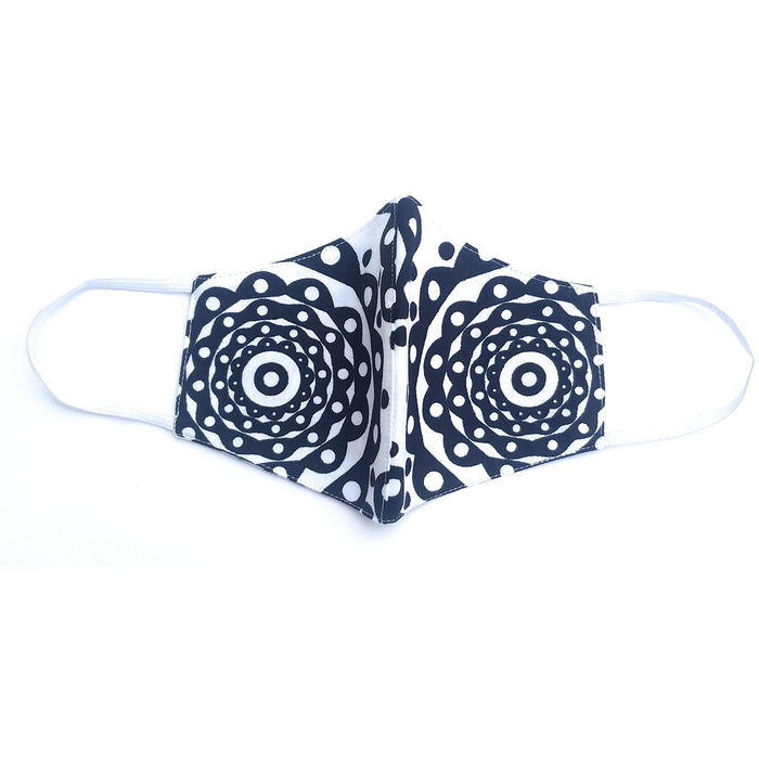Black & White Circular African Print Face Mask – Reversible Cotton