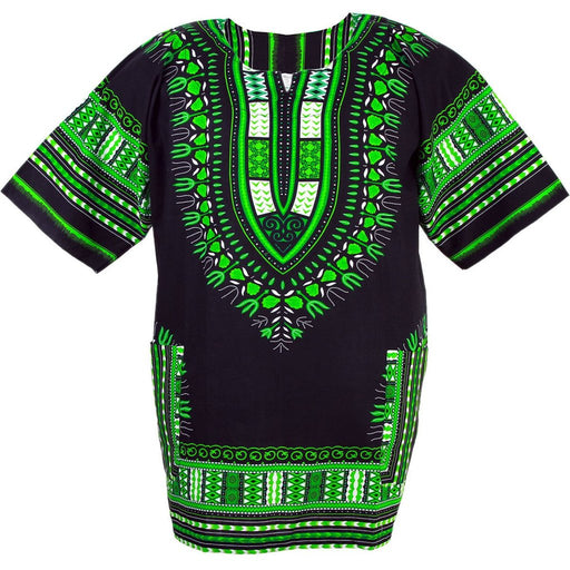 Black and Green African Dashiki Shirt – 100% Cotton Traditional Print