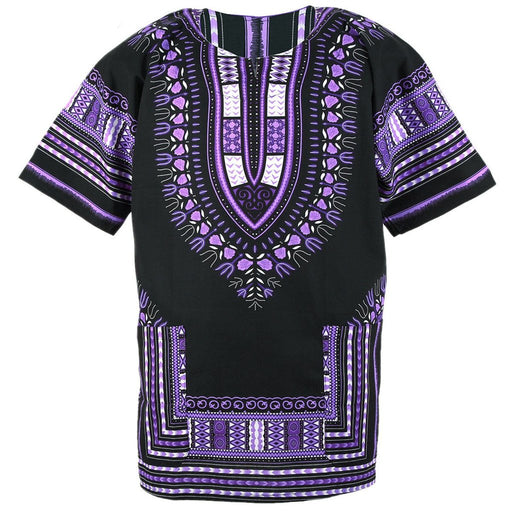 Black and Purple African Dashiki Shirt – 100% Cotton Traditional Print
