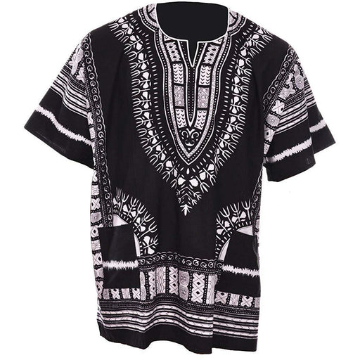 Black and White African Dashiki Shirt – 100% Cotton Traditional Print