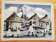 Black and White African Village Painting | Canvas Art