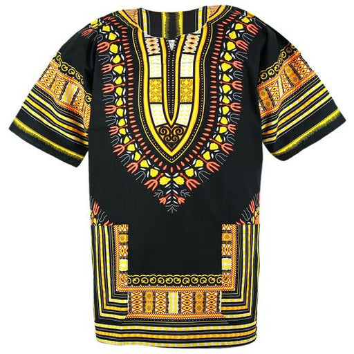 Black and Yellow African Dashiki Shirt – 100% Cotton Traditional Print