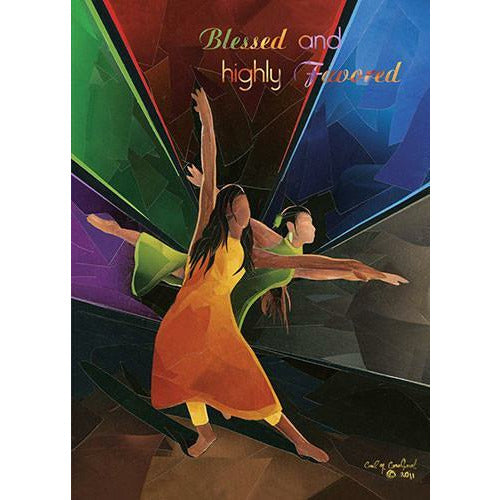 Elegant design featuring the text "Blessed and Highly Favored."