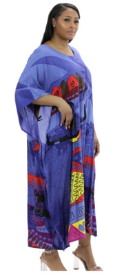 Blue African Kaftan Dress | Working Women Carrying Gourds