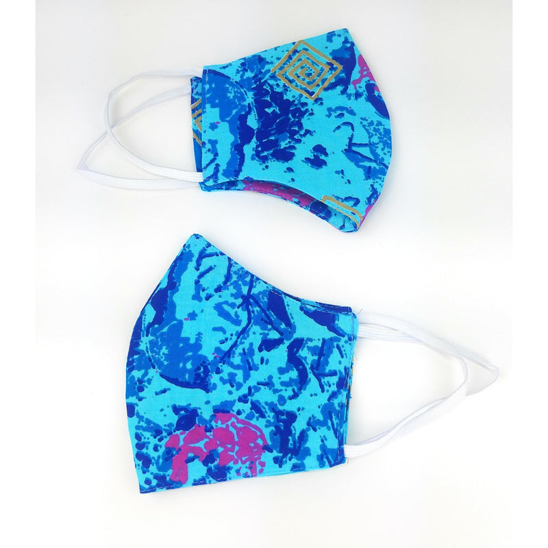 Blue African Print Reversible Cotton Face Mask with Filter Pocket