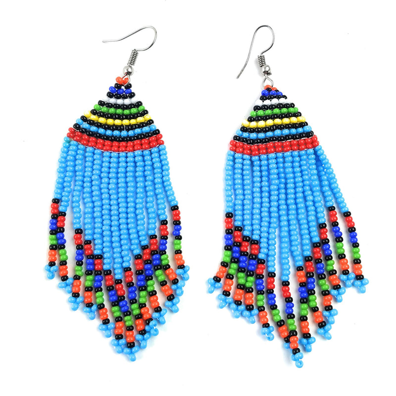 Blue Maasai Fringe Beaded Earrings – Fair Trade African Jewelry