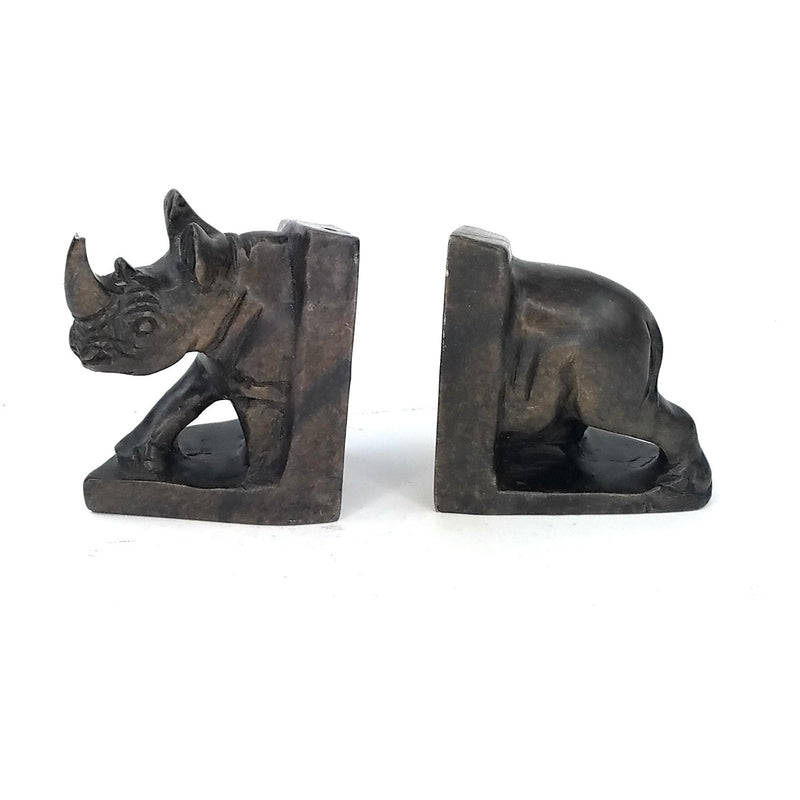 Brown Serpentine Rhino Bookends – Shona Stone Art from Zimbabwe