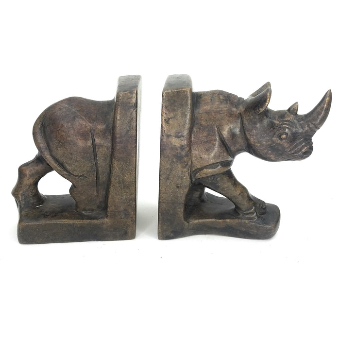 Brown Serpentine Rhino Bookends – Hand Carved in Zimbabwe