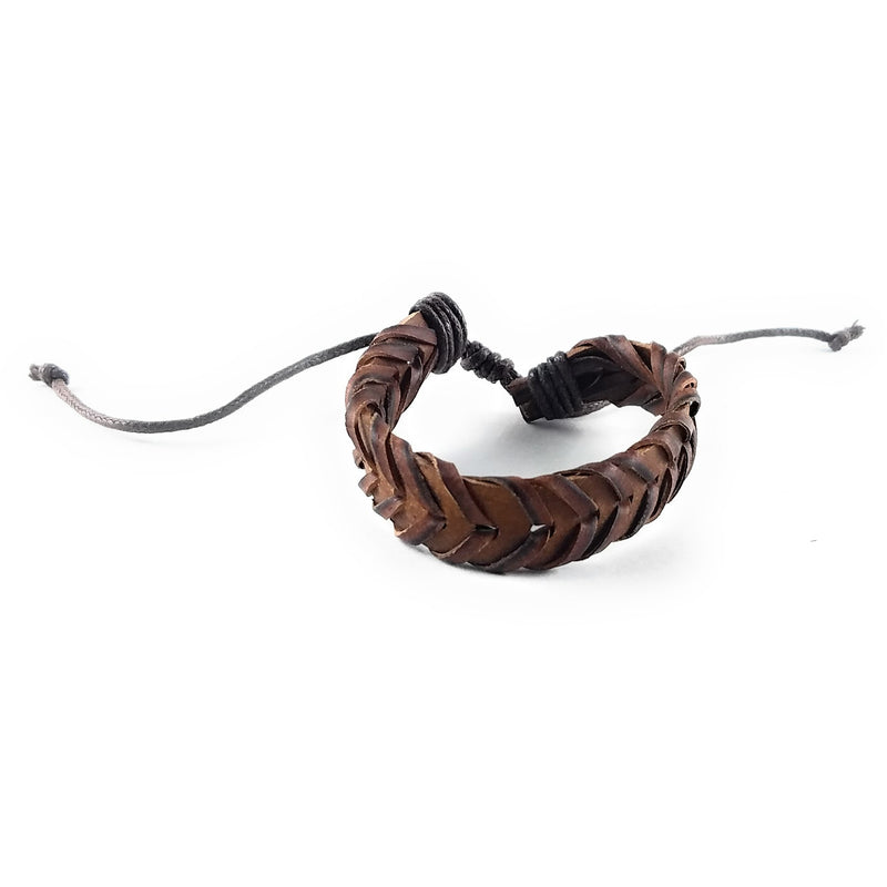 Brown Woven Leather Bracelet – Handmade African Jewelry