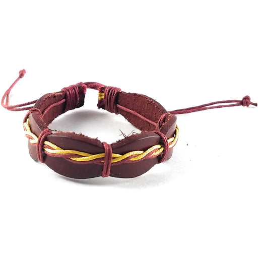 Burgundy Woven Leather Bracelet with Yellow & Burgundy Braid – Handmade Jewelry