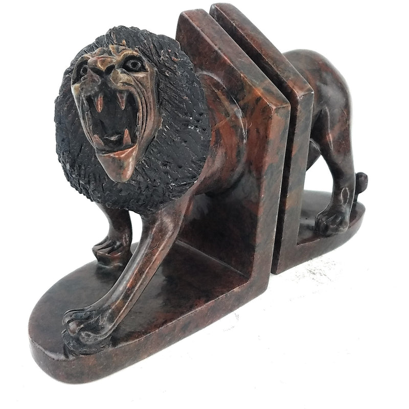 Charging Male Lion Bookends – Shona Stone Art from Zimbabwe
