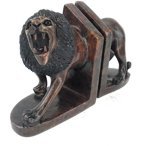 Charging Male Lion Bookends – Shona Stone Art from Zimbabwe
