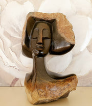 Beautiful Woman Bust – Hand Carved Shona Black Serpentine Art