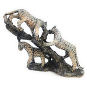 Climbing Leopards Sculpture – 3 Large Earth-Tone Leopards in Black Jade