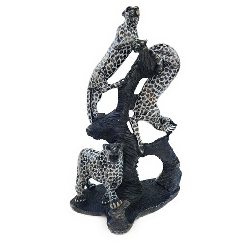 Climbing Leopards Sculpture – 3 Leopards Black & White Black Jade