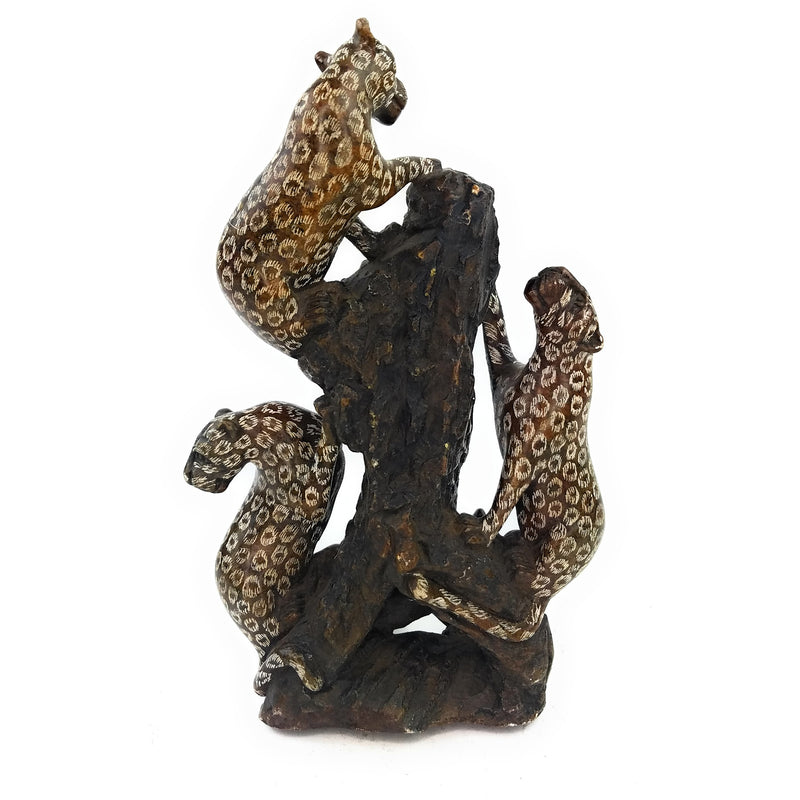 Climbing Leopards Sculpture | 4 Leopards Black Jade Art