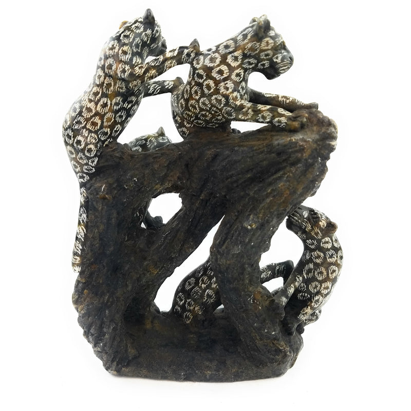 Climbing Leopards Sculpture – 5 Leopards Hand Carved in Zimbabwe