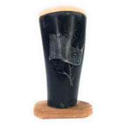 Hand-Carved Scrimshaw Cow Horn Pen & Pencil Holder