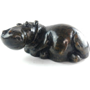 Dark Polished Hippo Sculpture – Hand Carved Stone Zimbabwe