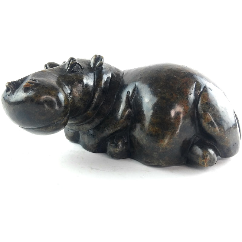 Dark Polished Hippo Sculpture – Hand Carved Stone Zimbabwe