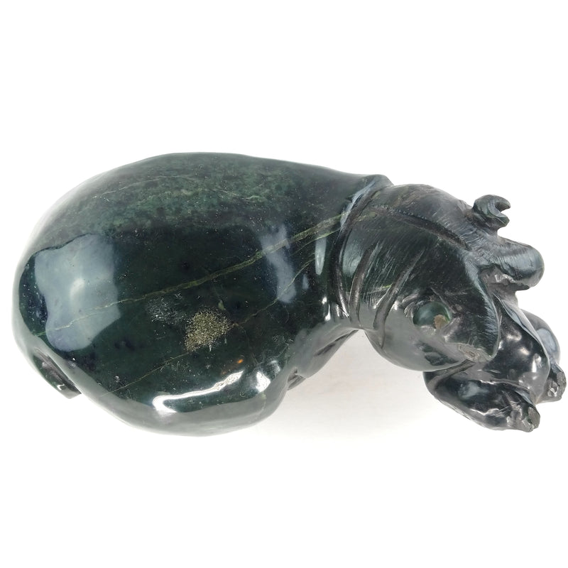 Deep Green Polished Hippo Sculpture – Shona Stone Zimbabwe