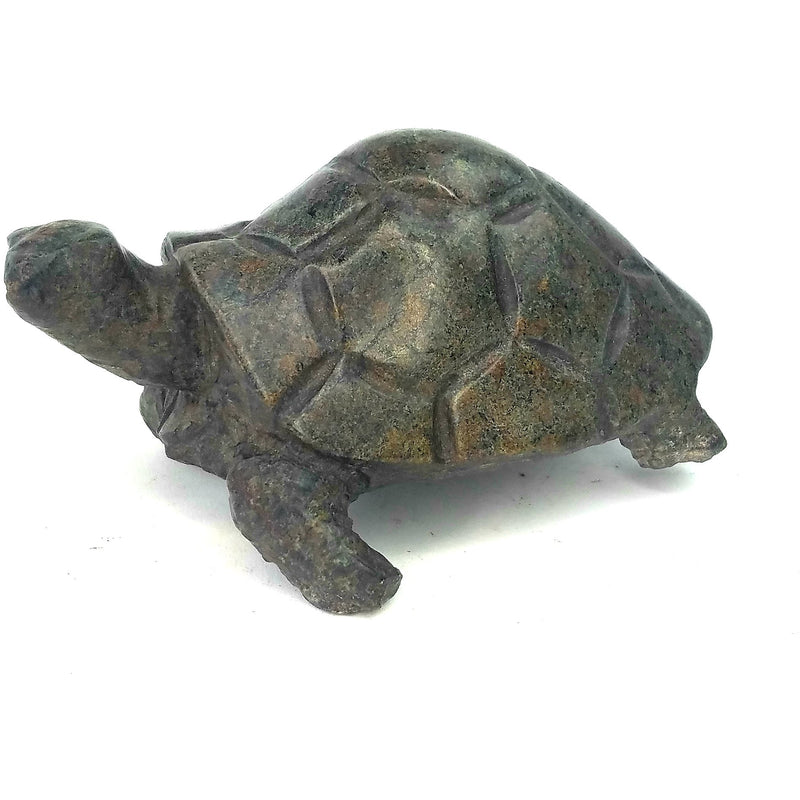 Earth-Tone Green African Stone Turtle | Hand Carved Art