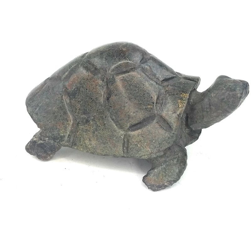 Earth-Tone Green African Stone Turtle | Hand Carved Art