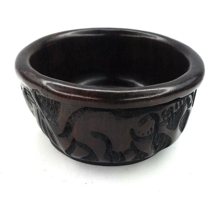 Small Ebony Wood Bowl – Hand Carved Safari Animal Design from Zimbabwe