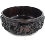 Ebony Wood Bowl – Raised Safari Animal Etchings | Hand Carved in Zimbabwe