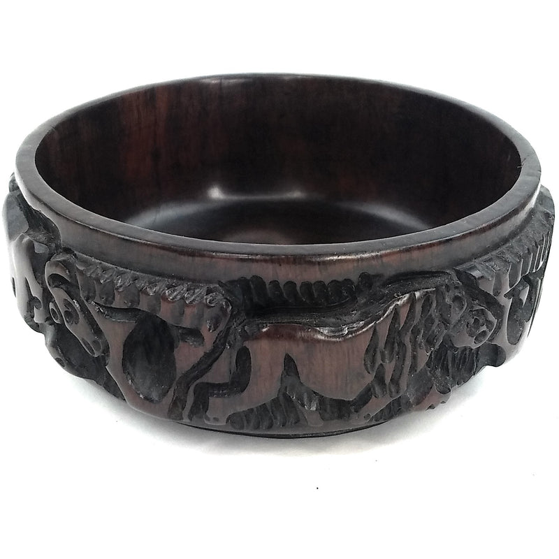 Ebony Wood Bowl – Raised Safari Animal Etchings | Hand Carved in Zimbabwe