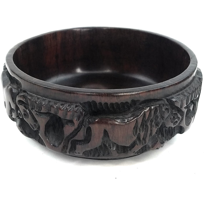 Ebony Wood Bowl – Raised Safari Animal Etchings | Hand Carved in Zimbabwe