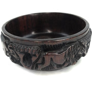 Ebony Wood Bowl – Raised Safari Animal Etchings | Hand Carved in Zimbabwe