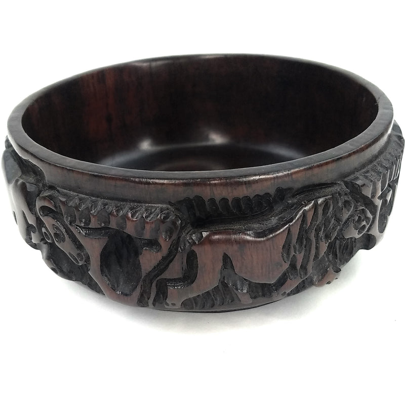 Ebony Wood Bowl – Raised Safari Animal Etchings | Hand Carved in Zimbabwe