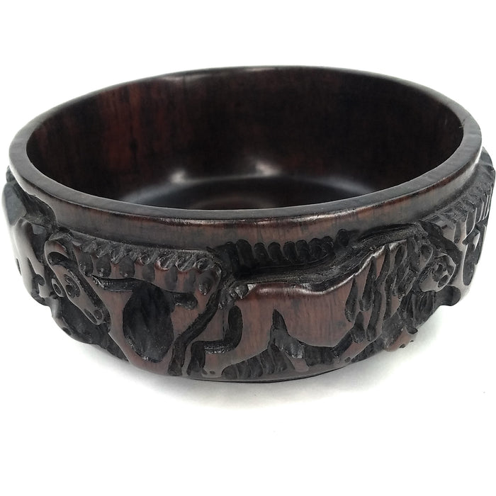 Ebony Wood Bowl – Raised Safari Animal Etchings | Hand Carved in Zimbabwe