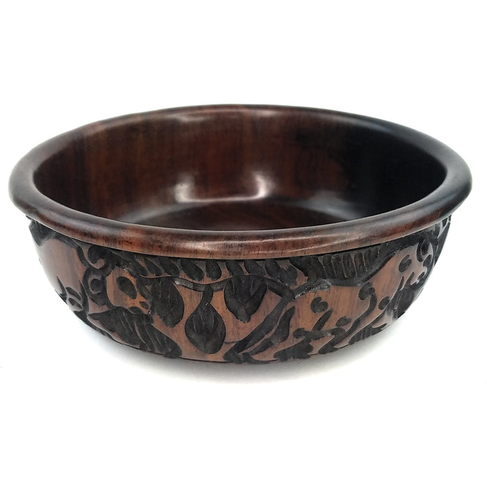 Large Ebony Wood Bowl – Hand Carved Safari Animal Design from Zimbabwe