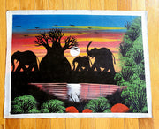 Elephant Family Baobab Painting | African Canvas Wall Art