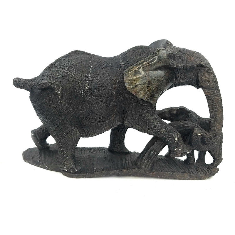 Elephant Mother & Child Black Grey | Shona Stone