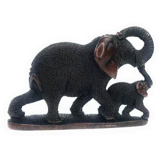 Elephant Mother & Child Sculpture – Black & Brown Serpentine, Textured