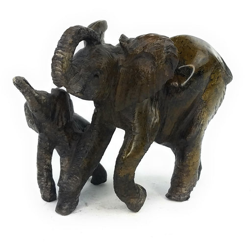 Elephant Mother & Child Sculpture – Dark Serpentine Shona Stone