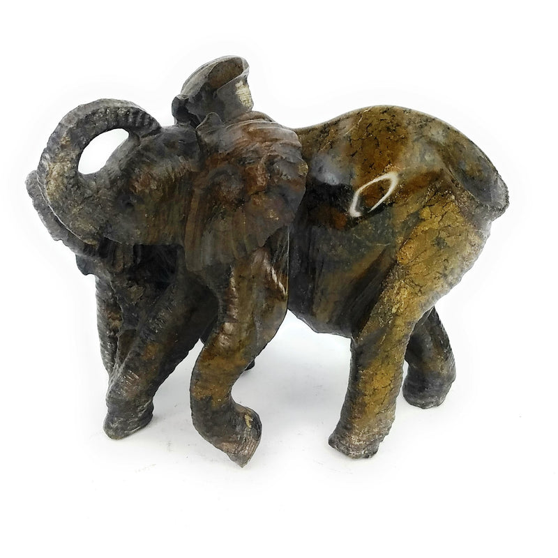 Elephant Mother & Child Sculpture – Dark Serpentine Shona Stone