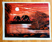 Elephant Reflection Painting | African Sunset Canvas Art