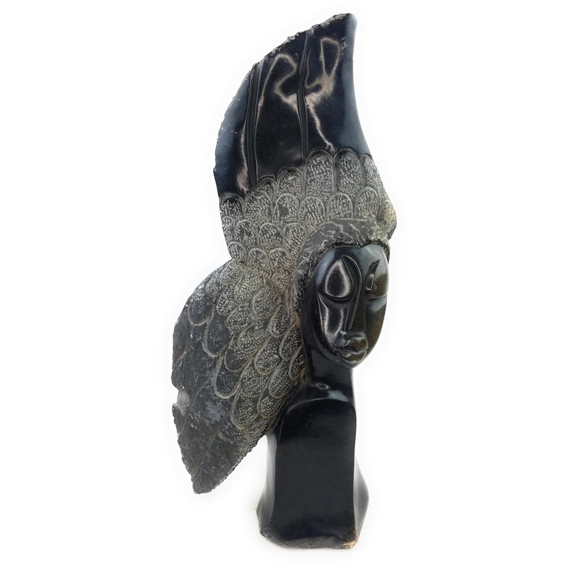 Fancy Lady Sculpture – Hand Carved Shona Black Serpentine Collector’s Piece