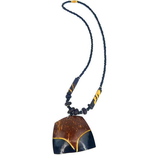 Four-Sided Coconut Shell Pendant – Brown, Black & Gold | Handmade in Zimbabwe