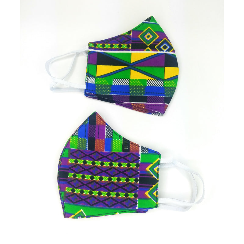Green Kente African Print Face Mask | Reversible Cotton Mask