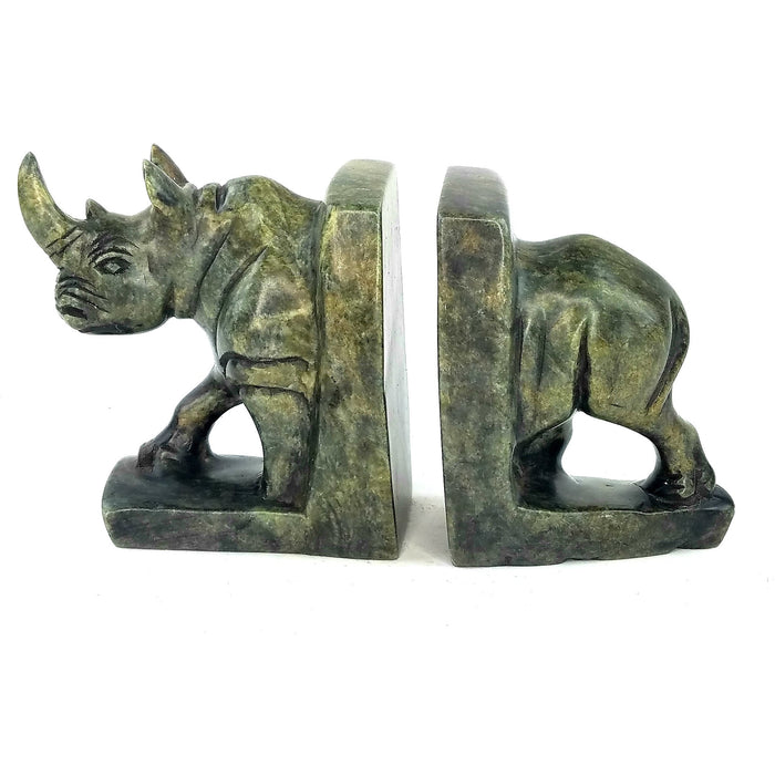 Green Serpentine Rhino Bookends – Hand Carved in Zimbabwe