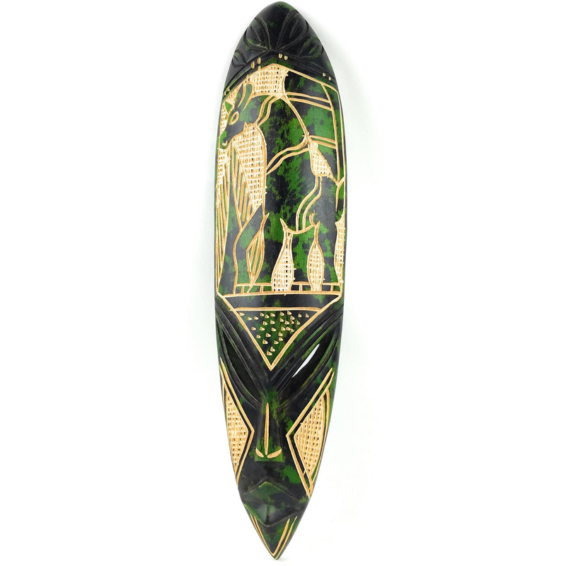 Green Wooden Fang Mask – Symbolic African Wall Art from Ghana