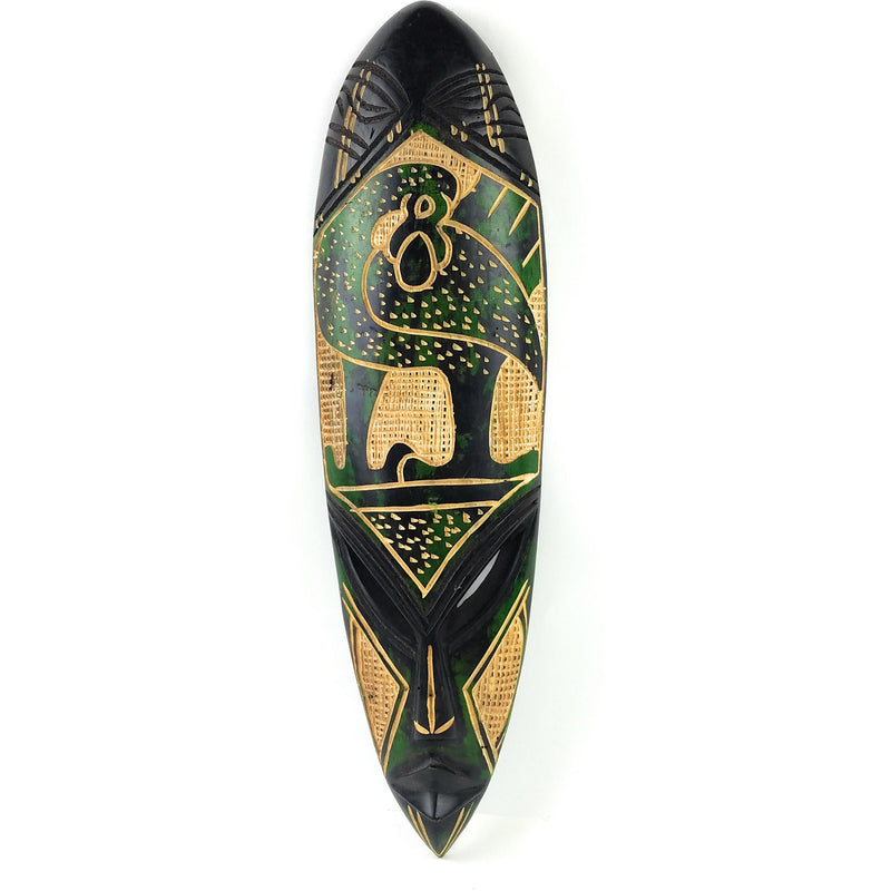 Green Wooden Fang Mask – Symbolic African Wall Art from Ghana
