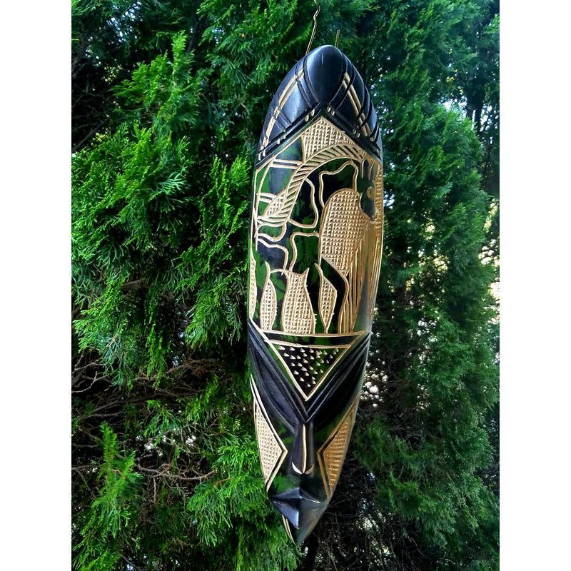 Green Wooden Fang Mask – Symbolic African Wall Art from Ghana