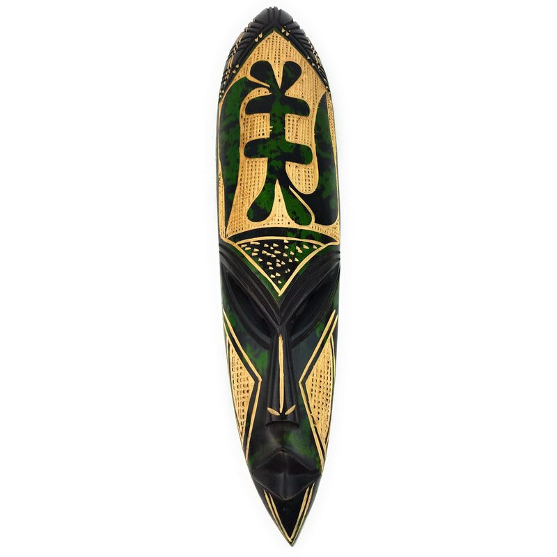 Green Wooden Fang Mask – Symbolic African Wall Art from Ghana